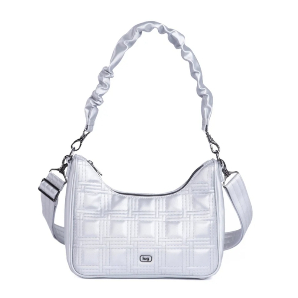 NWT Lug Groove Satin Luxe VL Crossbody Bag Metallic Silver